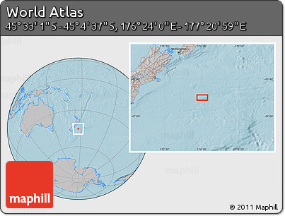 Gray Location Map of the Area around 45° 18' 49" S, 176° 52' 30" E, hill shading