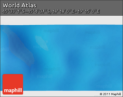 Physical 3D Map of the Area around 45° 18' 49" S, 18° 46' 29" E