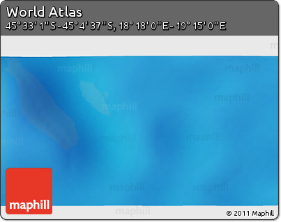 Physical 3D Map of the Area around 45° 18' 49" S, 18° 46' 29" E