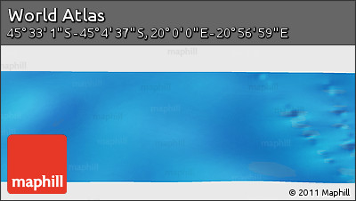 Physical Panoramic Map of the Area around 45° 18' 49" S, 20° 28' 30" E