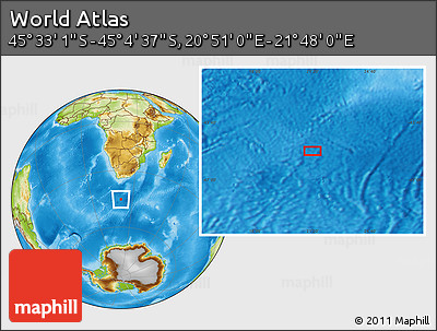 Physical Location Map of the Area around 45° 18' 49" S, 21° 19' 30" E