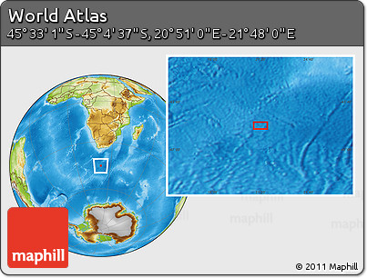 Physical Location Map of the Area around 45° 18' 49" S, 21° 19' 30" E