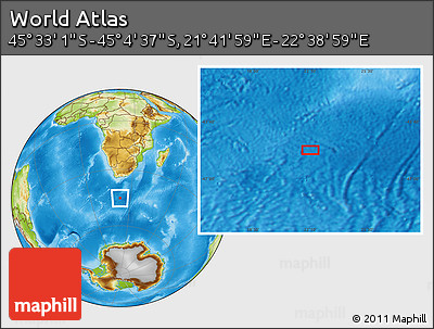 Physical Location Map of the Area around 45° 18' 49" S, 22° 10' 29" E