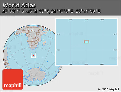 Gray Location Map of the Area around 45° 18' 49" S, 24° 43' 30" E