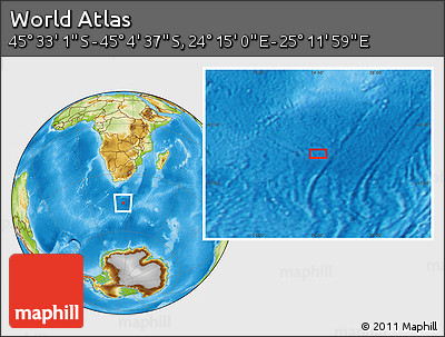 Physical Location Map of the Area around 45° 18' 49" S, 24° 43' 30" E