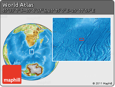 Physical Location Map of the Area around 45° 18' 49" S, 24° 43' 30" E