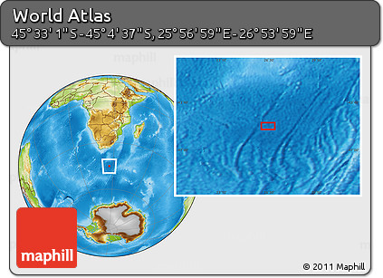 Physical Location Map of the Area around 45° 18' 49" S, 26° 25' 29" E