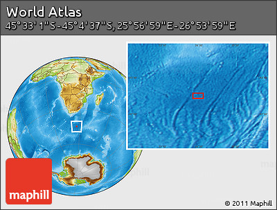Physical Location Map of the Area around 45° 18' 49" S, 26° 25' 29" E