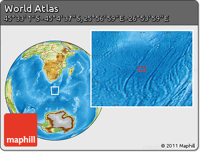 Physical Location Map of the Area around 45° 18' 49" S, 26° 25' 29" E