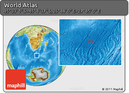 Physical Location Map of the Area around 45° 18' 49" S, 27° 16' 29" E