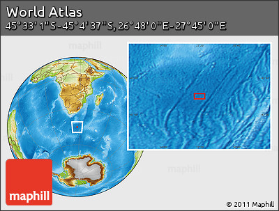 Physical Location Map of the Area around 45° 18' 49" S, 27° 16' 29" E