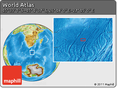 Physical Location Map of the Area around 45° 18' 49" S, 27° 16' 29" E