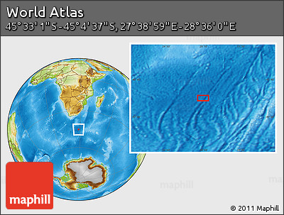 Physical Location Map of the Area around 45° 18' 49" S, 28° 7' 30" E