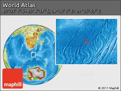 Physical Location Map of the Area around 45° 18' 49" S, 28° 58' 30" E
