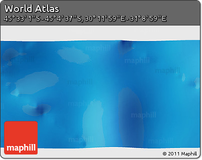 Physical 3D Map of the Area around 45° 18' 49" S, 30° 40' 29" E