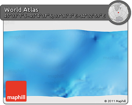 Physical 3D Map of the Area around 45° 18' 49" S, 34° 4' 30" E