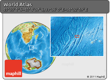 Physical Location Map of the Area around 45° 18' 49" S, 34° 4' 30" E