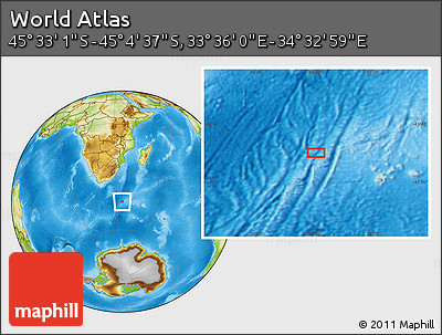 Physical Location Map of the Area around 45° 18' 49" S, 34° 4' 30" E