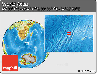 Physical Location Map of the Area around 45° 18' 49" S, 34° 4' 30" E
