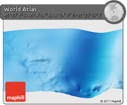Physical 3D Map of the Area around 45° 18' 49" S, 34° 55' 29" E