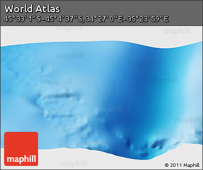 Physical 3D Map of the Area around 45° 18' 49" S, 34° 55' 29" E
