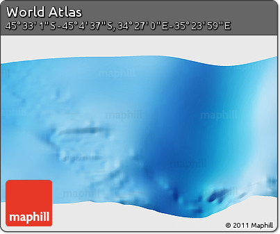 Physical 3D Map of the Area around 45° 18' 49" S, 34° 55' 29" E