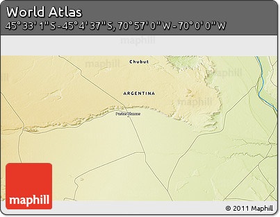 Physical 3D Map of the Area around 45° 18' 49" S, 70° 28' 29" W