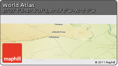 Physical Panoramic Map of the Area around 45° 18' 49" S, 70° 28' 29" W