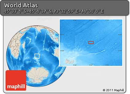 Shaded Relief Location Map of the Area around 45° 18' 49" S, 74° 1' 30" E