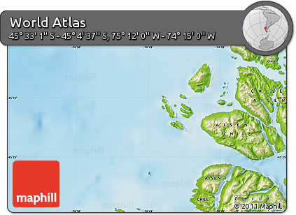 Physical Map of the Area around 45° 18' 49" S, 74° 43' 29" W