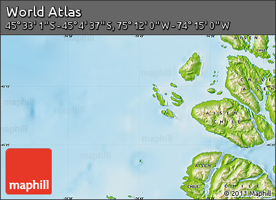 Physical Map of the Area around 45° 18' 49" S, 74° 43' 29" W