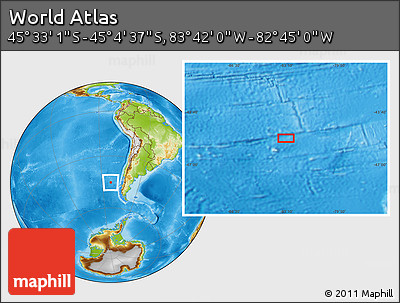 Physical Location Map of the Area around 45° 18' 49" S, 83° 13' 29" W