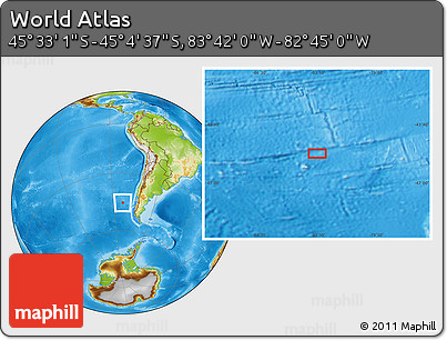 Physical Location Map of the Area around 45° 18' 49" S, 83° 13' 29" W