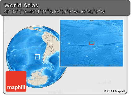 Shaded Relief Location Map of the Area around 45° 18' 49" S, 89° 10' 30" W
