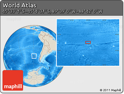 Shaded Relief Location Map of the Area around 45° 18' 49" S, 89° 10' 30" W