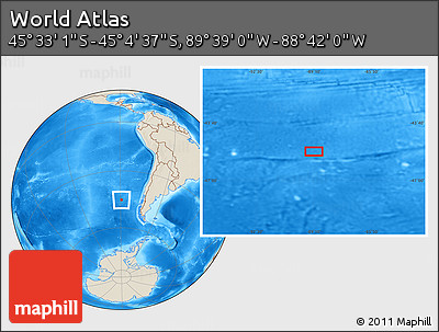 Shaded Relief Location Map of the Area around 45° 18' 49" S, 89° 10' 30" W