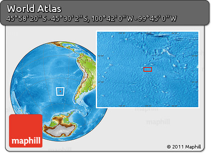 Physical Location Map of the Area around 45° 44' 11" S, 100° 13' 29" W