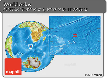 Physical Location Map of the Area around 45° 44' 11" S, 11° 7' 30" E