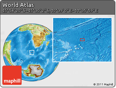 Physical Location Map of the Area around 45° 44' 11" S, 11° 7' 30" E