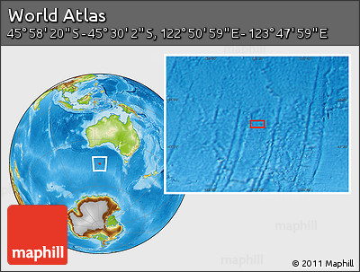 Physical Location Map of the Area around 45° 44' 11" S, 123° 19' 29" E