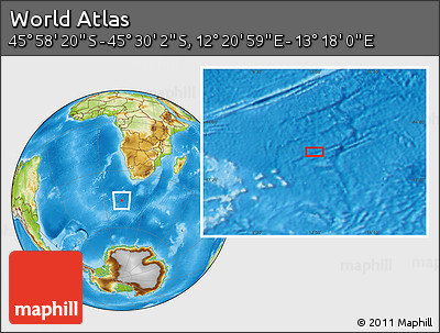 Physical Location Map of the Area around 45° 44' 11" S, 12° 49' 29" E