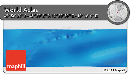 Physical Panoramic Map of the Area around 45° 44' 11" S, 12° 49' 29" E