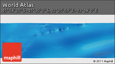 Physical Panoramic Map of the Area around 45° 44' 11" S, 12° 49' 29" E