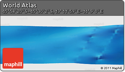 Physical Panoramic Map of the Area around 45° 44' 11" S, 13° 40' 30" E