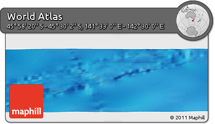 Physical Panoramic Map of the Area around 45° 44' 11" S, 142° 1' 30" E