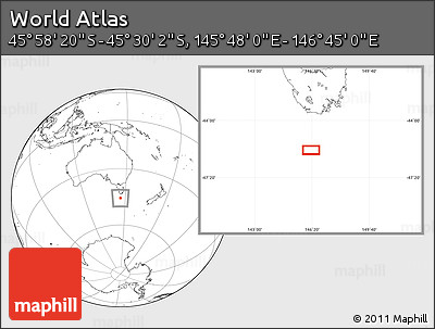 Blank Location Map of the Area around 45° 44' 11" S, 146° 16' 30" E