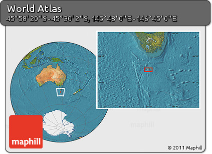 Satellite Location Map of the Area around 45° 44' 11" S, 146° 16' 30" E