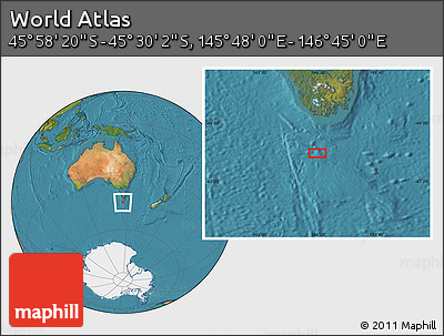 Satellite Location Map of the Area around 45° 44' 11" S, 146° 16' 30" E