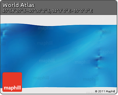 Physical 3D Map of the Area around 45° 44' 11" S, 14° 31' 30" E
