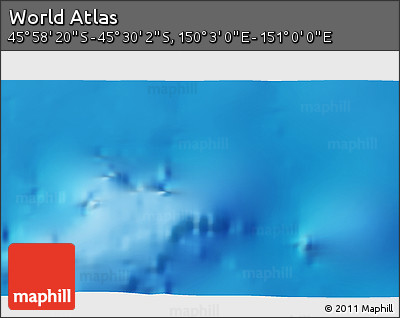 Physical 3D Map of the Area around 45° 44' 11" S, 150° 31' 30" E